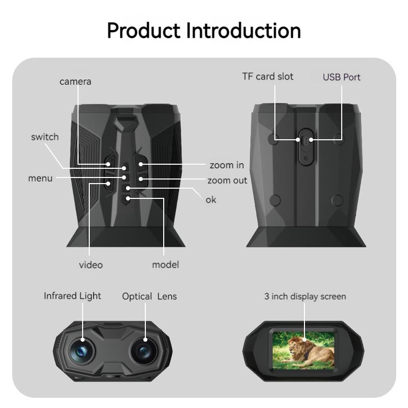 10MP Night Vision Binoculars 19x Zoom Full Color 1080P Sony Starlight Range 800M Rechargeable for Adventure Wildlife Camping