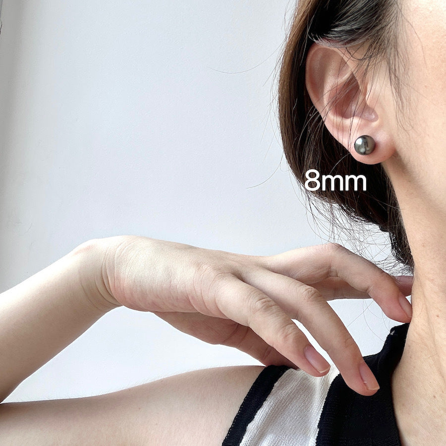 S925 Silver Tahitian Black Pearl Pin Earrings