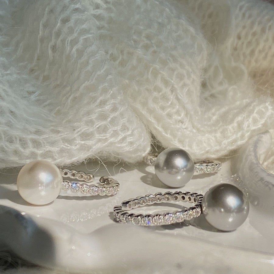 S925 Silver Pearl Crystal Open Ring 10mm