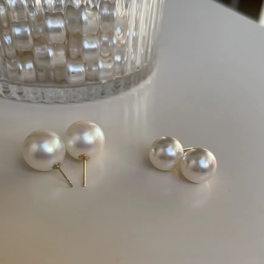 S925 Silver Pin Iridescent Crystal Large Pearl Stud Earrings