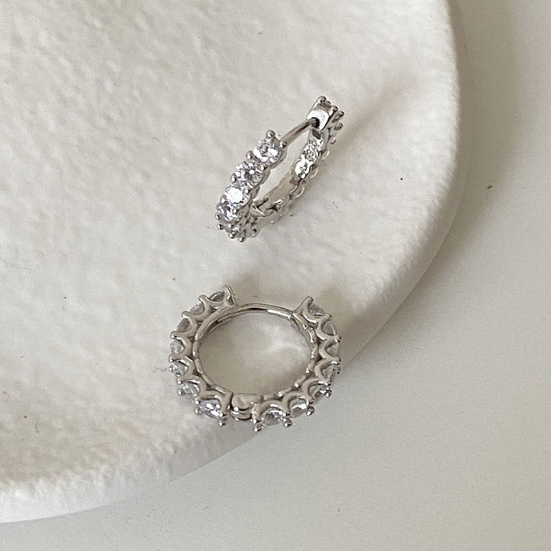S925 Sterling Silver Round Ear Cuffs with Diamond Earrings