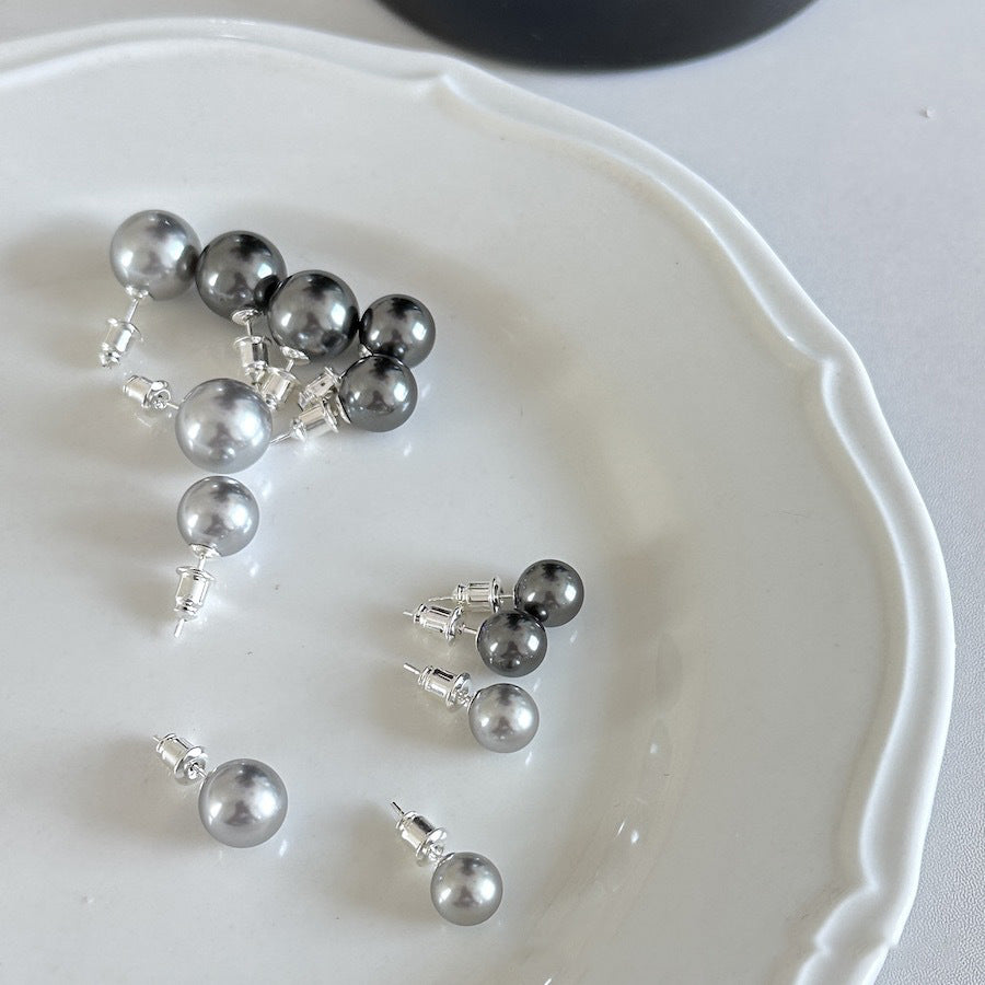 S925 Silver Tahitian Black Pearl Pin Earrings