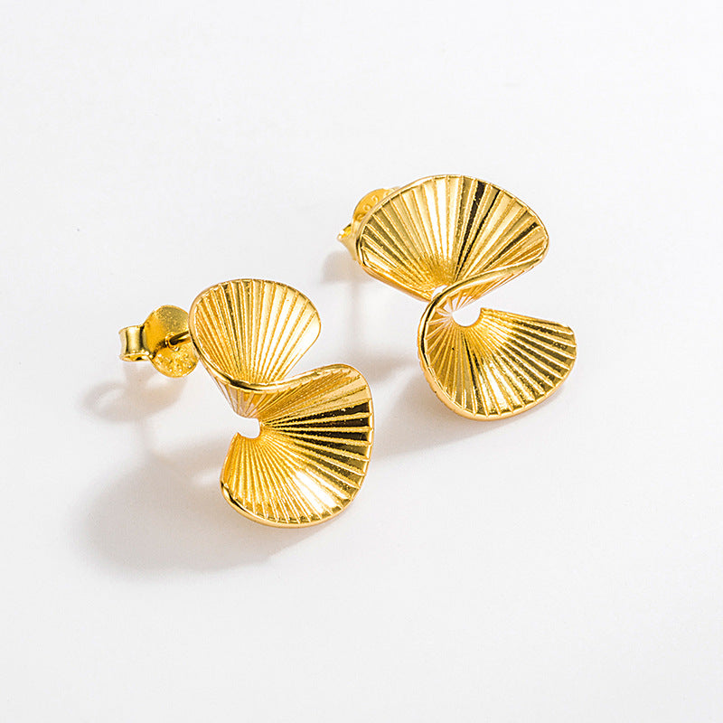 S925 Sterling Silver Pin Metal Fan-Shaped Minimalist Stud Earrings