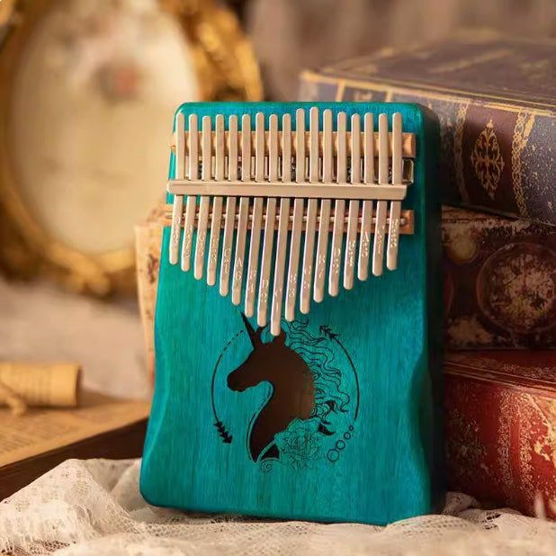 Handcrafted Mahogany Kalimba with Unicorn Design | Beginner-Friendly Thumb Piano