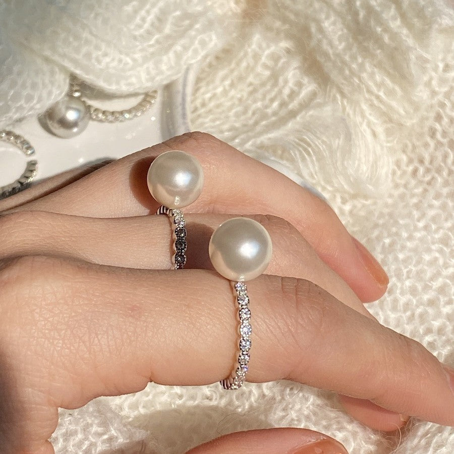 S925 Silver Pearl Crystal Open Ring 10mm