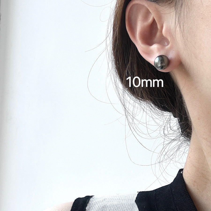 S925 Silver Tahitian Black Pearl Pin Earrings