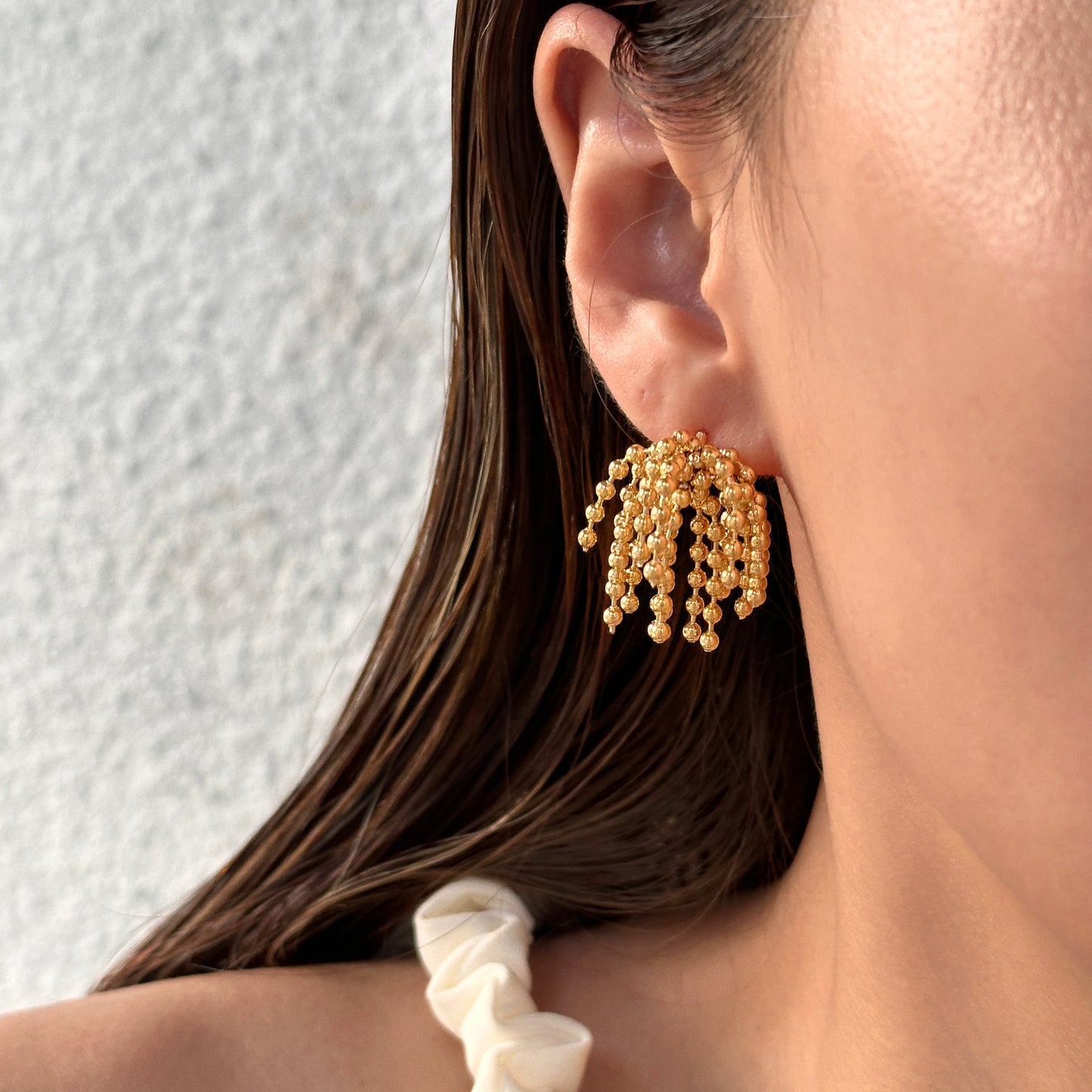 INS Vintage Polished Titanium Steel Bead Tassel Earrings