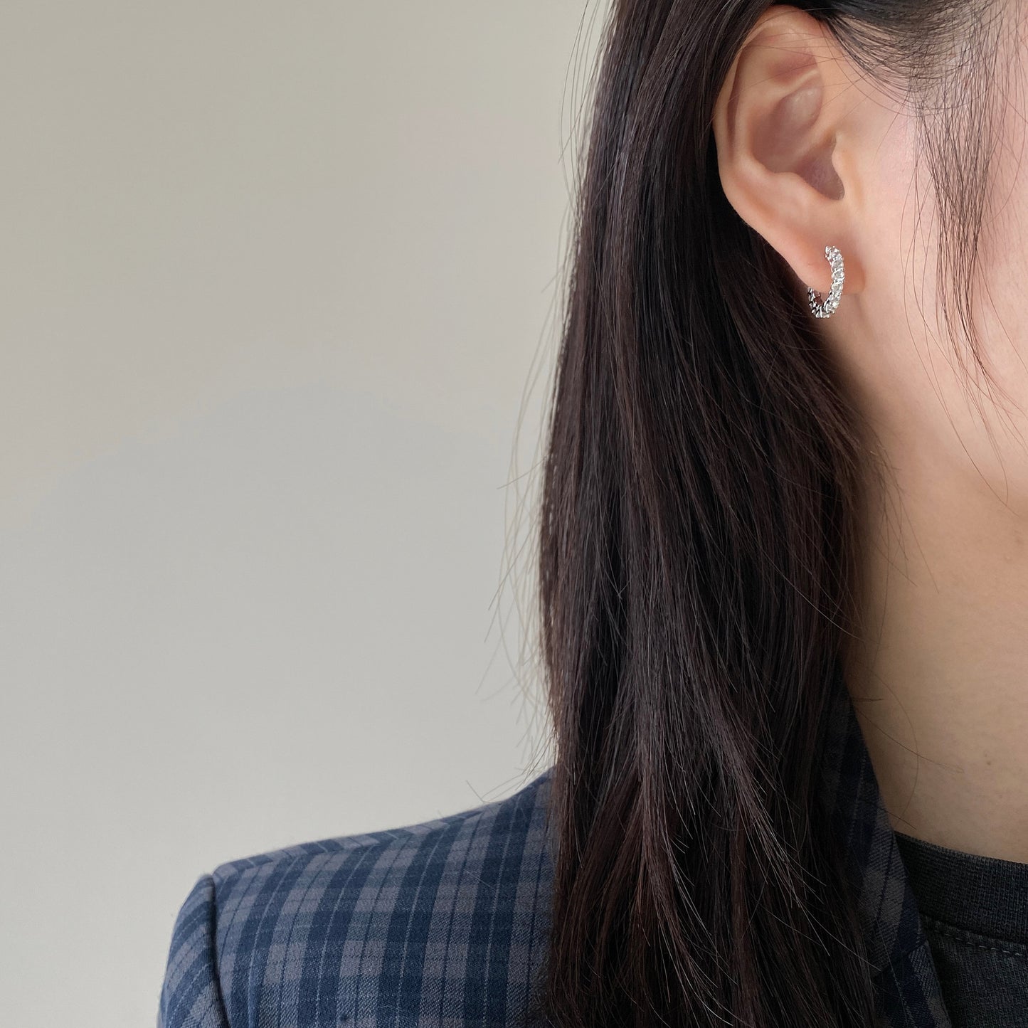 S925 Sterling Silver Round Ear Cuffs with Diamond Earrings