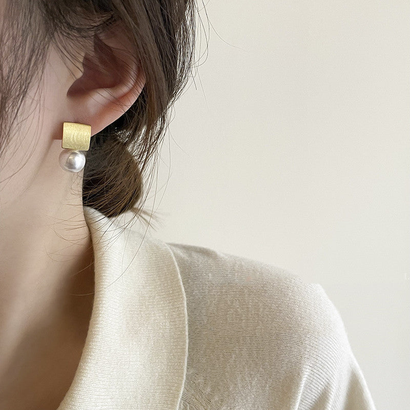S925 Silver Bead Matte Brushed Stud Earrings