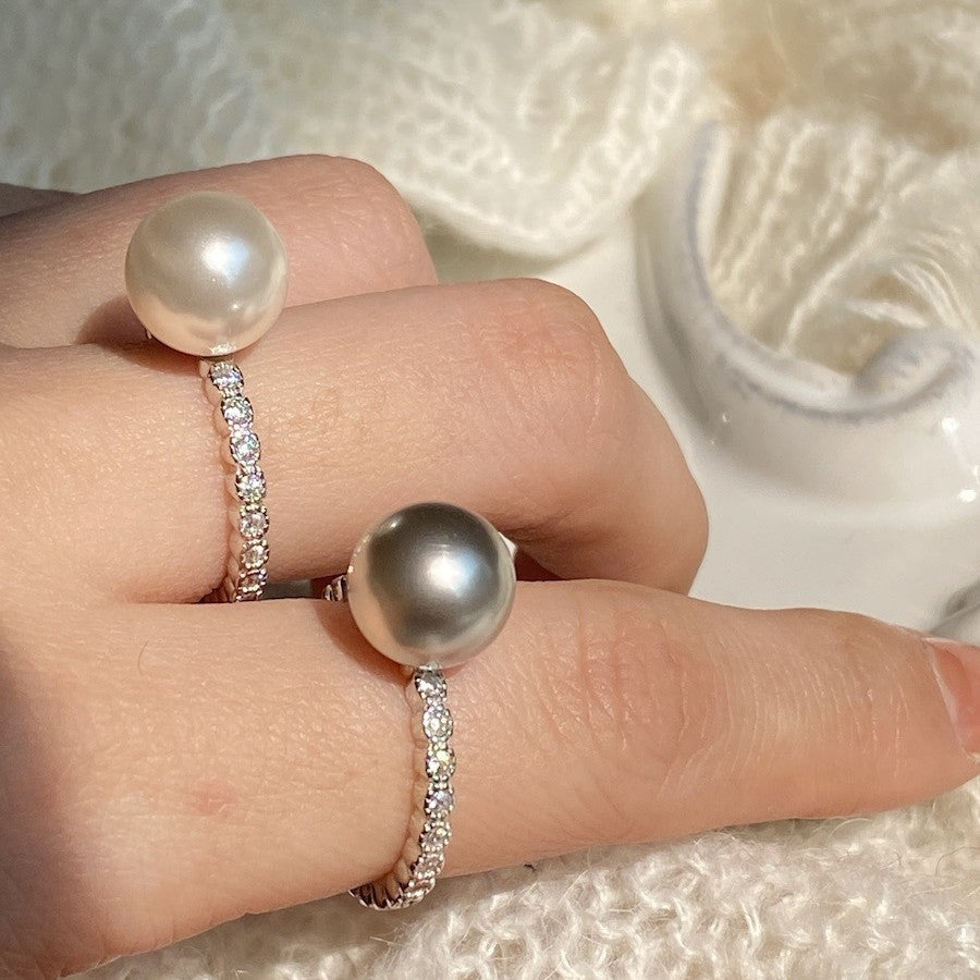 S925 Silver Pearl Crystal Open Ring 10mm