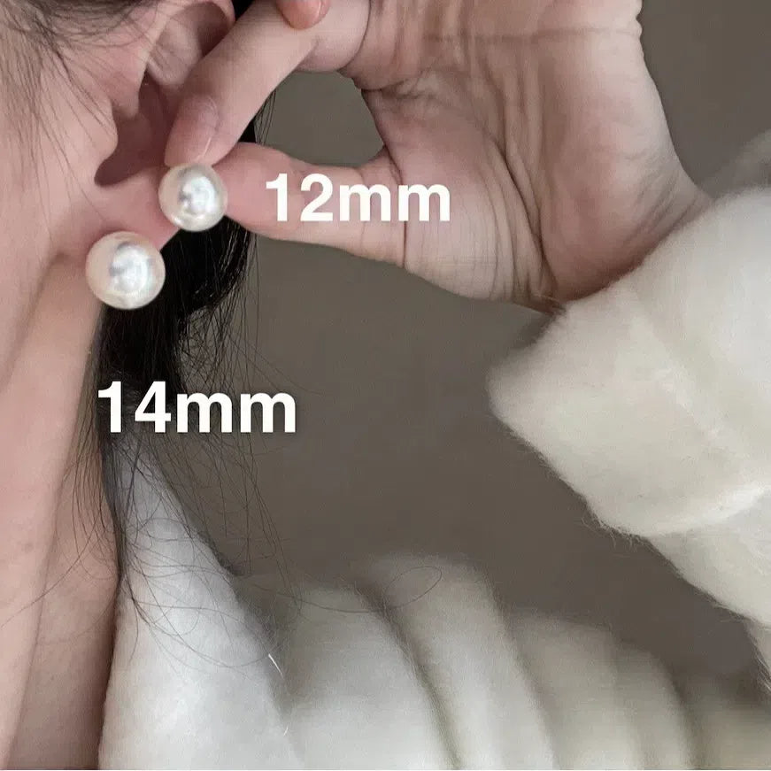S925 Silver Pin Iridescent Crystal Large Pearl Stud Earrings