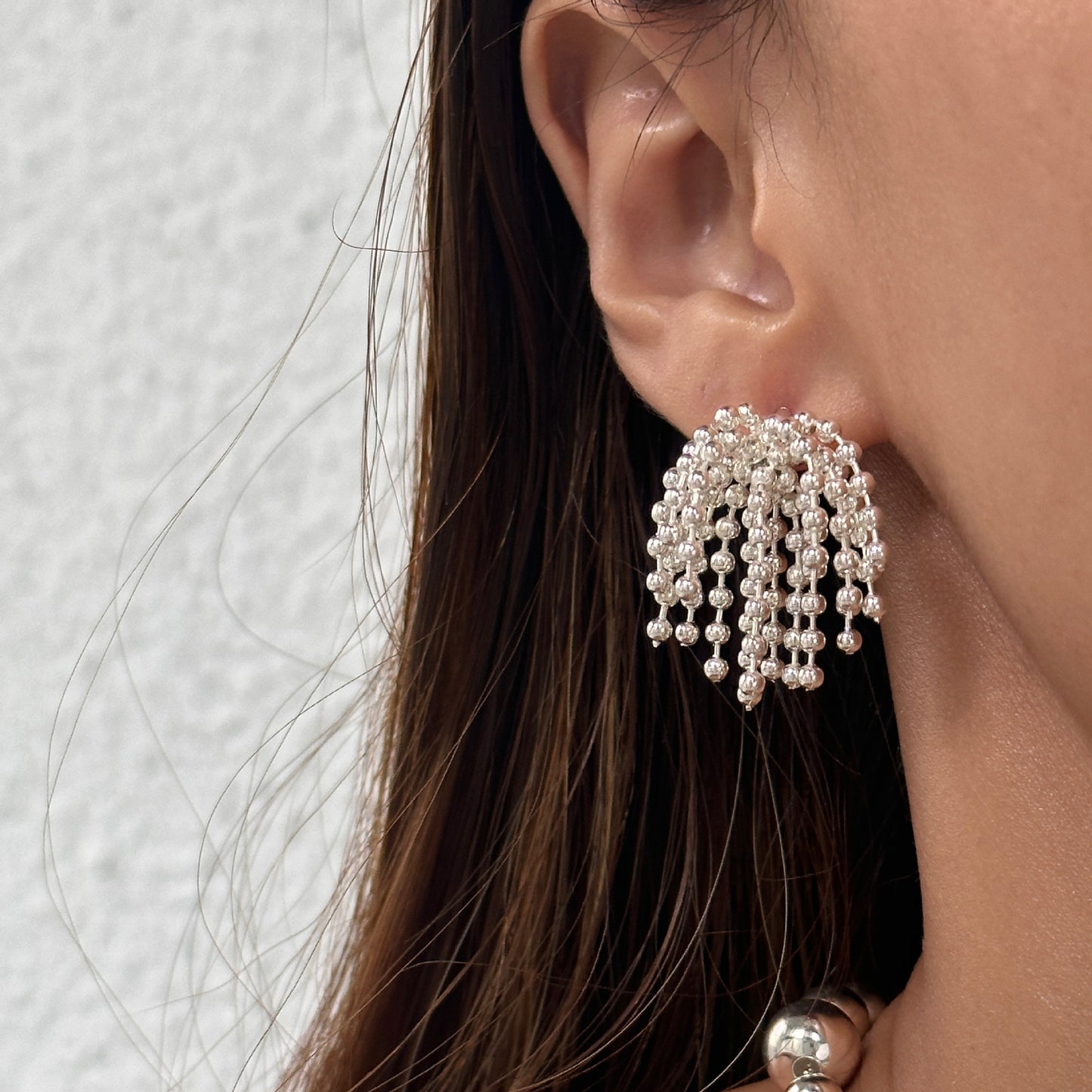 INS Vintage Polished Titanium Steel Bead Tassel Earrings