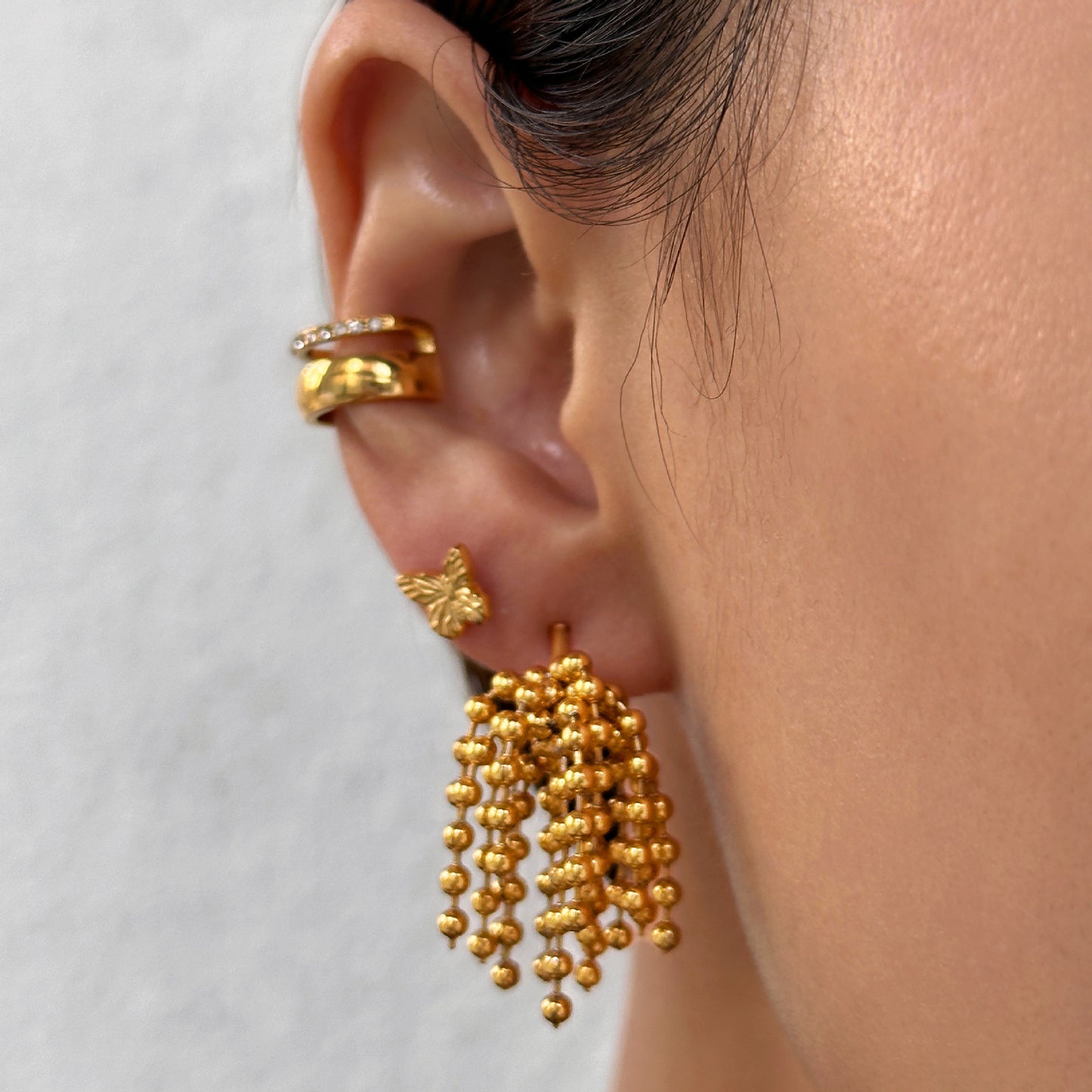 INS Vintage Polished Titanium Steel Bead Tassel Earrings