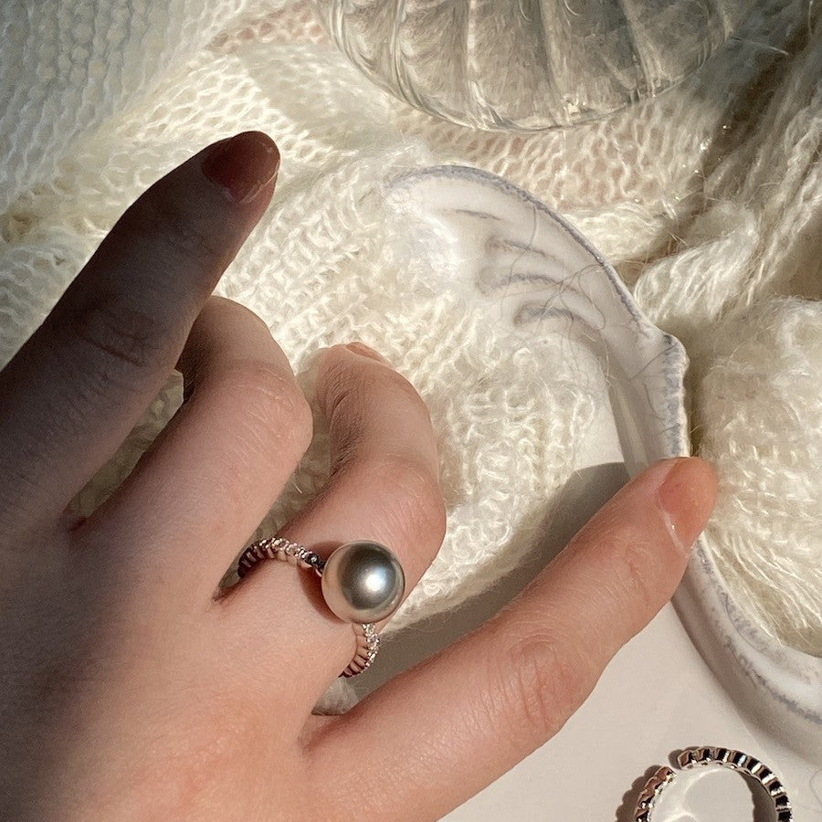 S925 Silver Pearl Crystal Open Ring 10mm