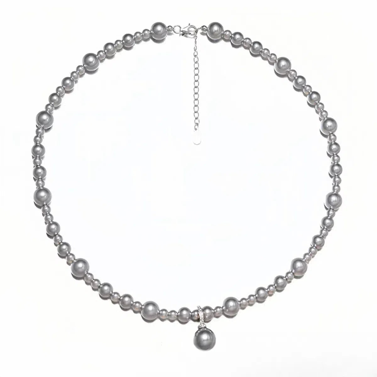 S925 Sterling Silver Gray Gradient Faux Pearl Sweater Chain Necklace