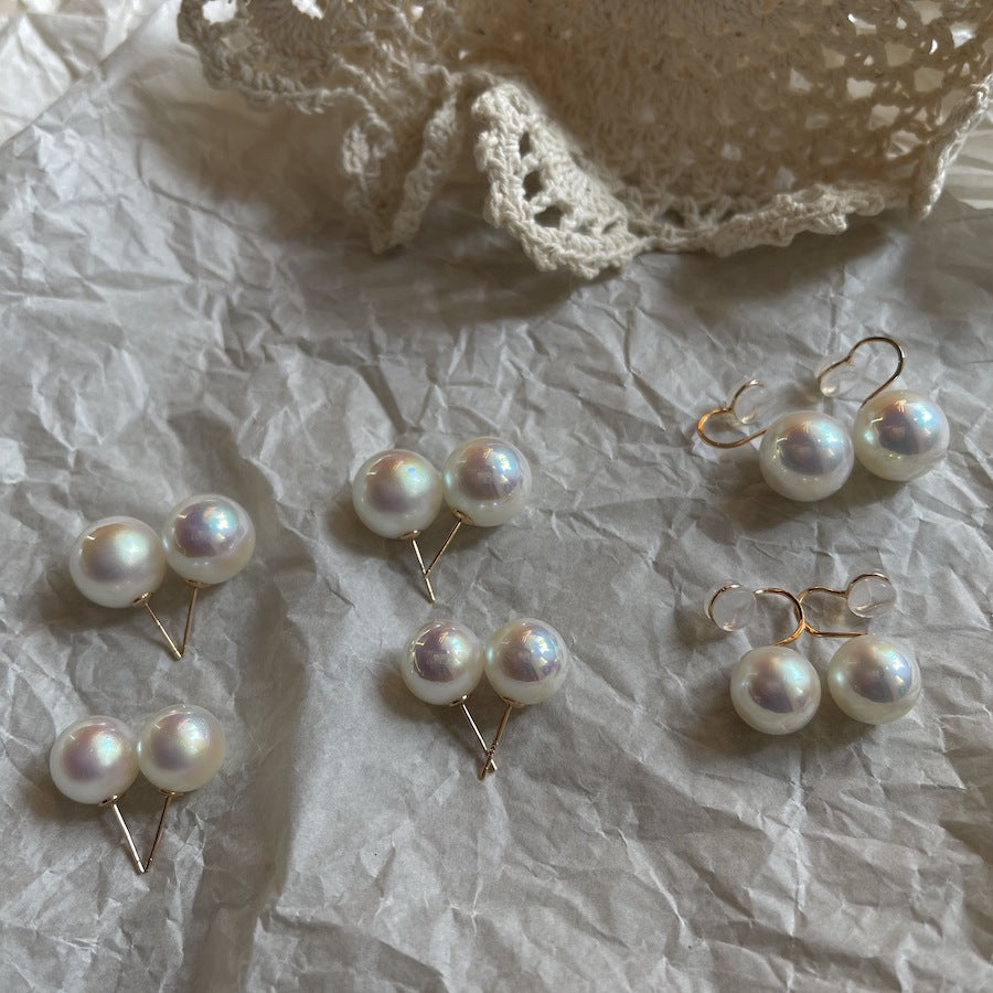 S925 Silver Pin Iridescent Crystal Large Pearl Stud Earrings