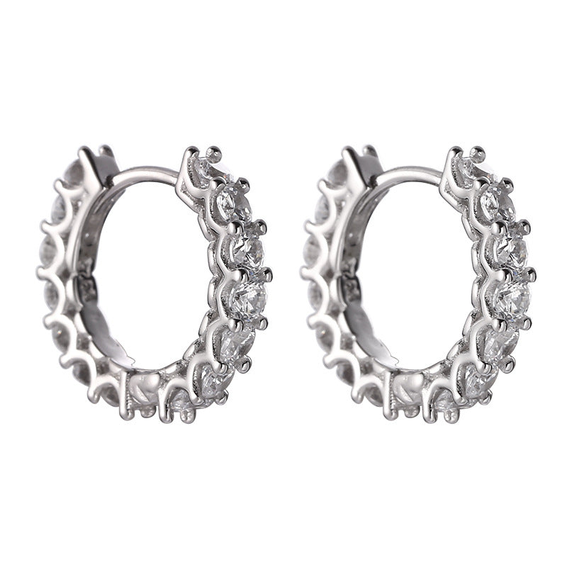 S925 Sterling Silver Round Ear Cuffs with Diamond Earrings