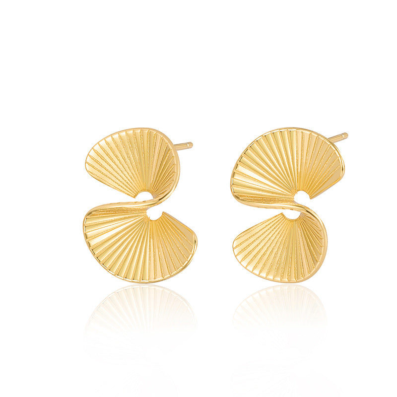 S925 Sterling Silver Pin Metal Fan-Shaped Minimalist Stud Earrings
