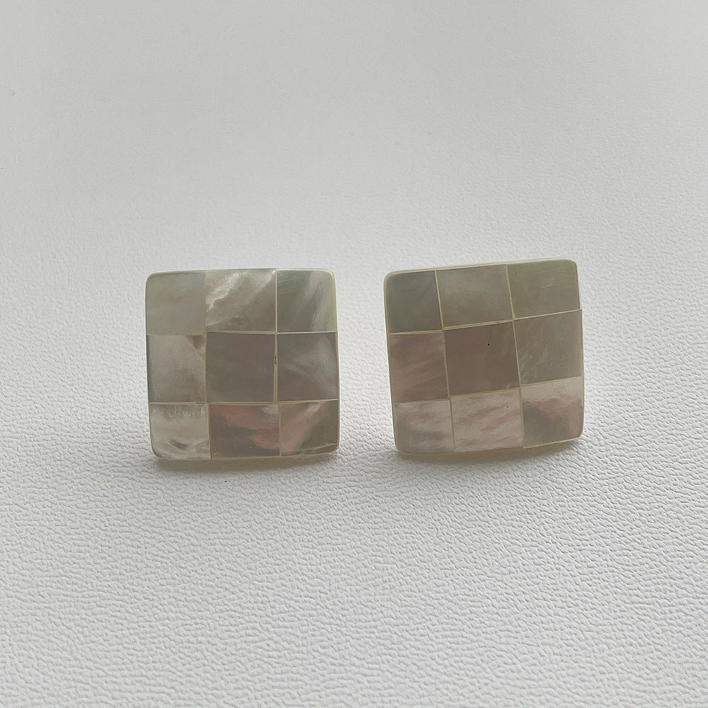S925 Silver Pearl Mother-of-Pearl Square Minimalist Stud Earrings