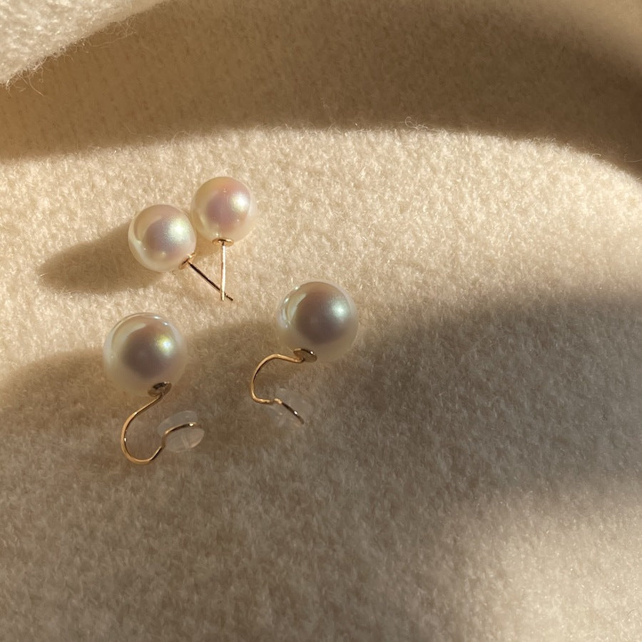 S925 Silver Pin Iridescent Crystal Large Pearl Stud Earrings