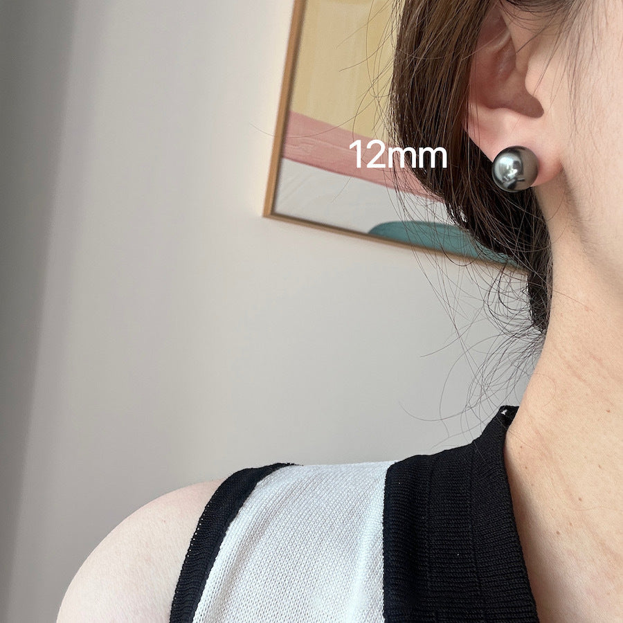 S925 Silver Tahitian Black Pearl Pin Earrings