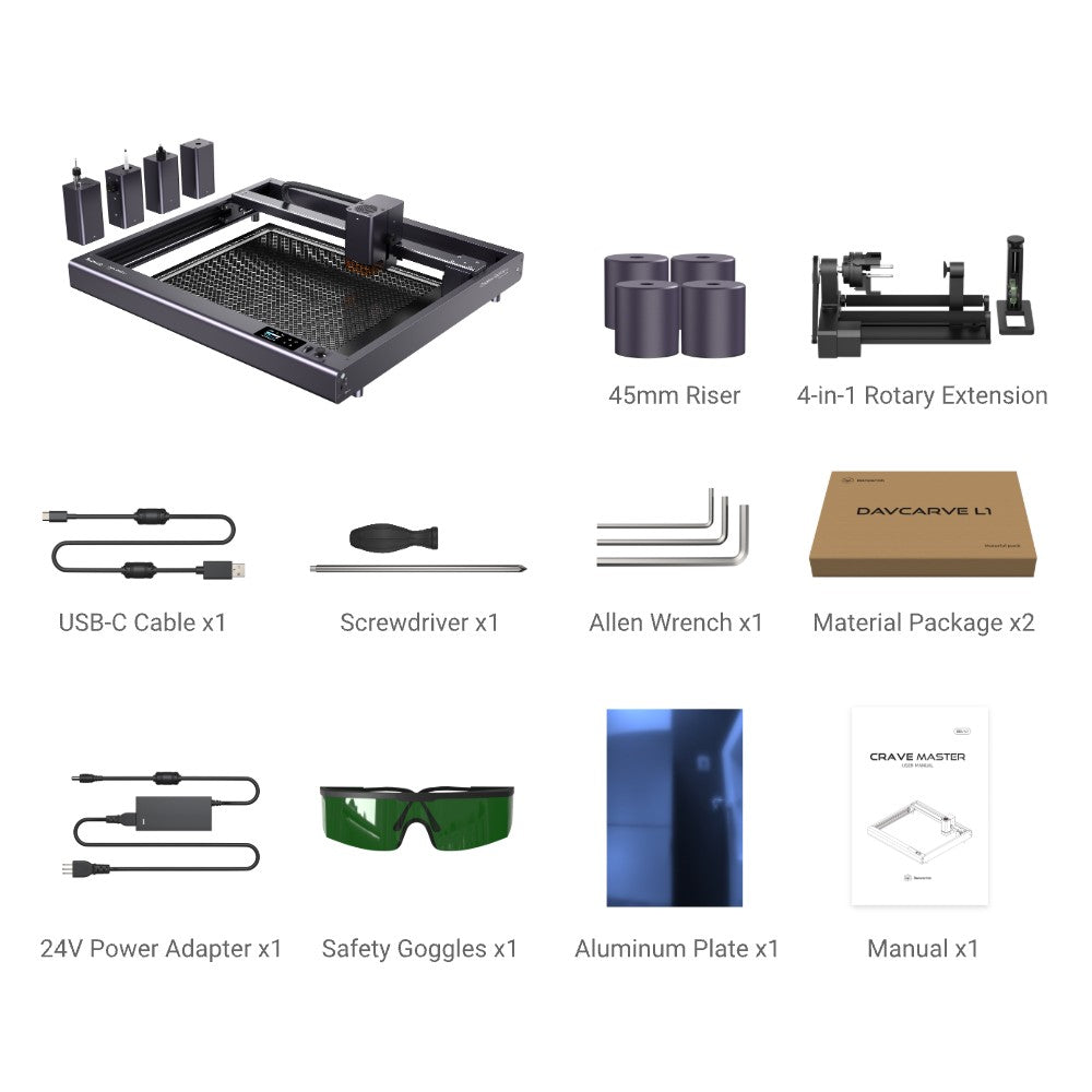 Large-area laser engraving, cutting and painting Davcarve L1 Deluxe Kit