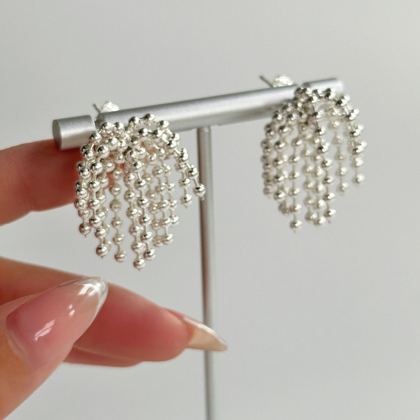 INS Vintage Polished Titanium Steel Bead Tassel Earrings