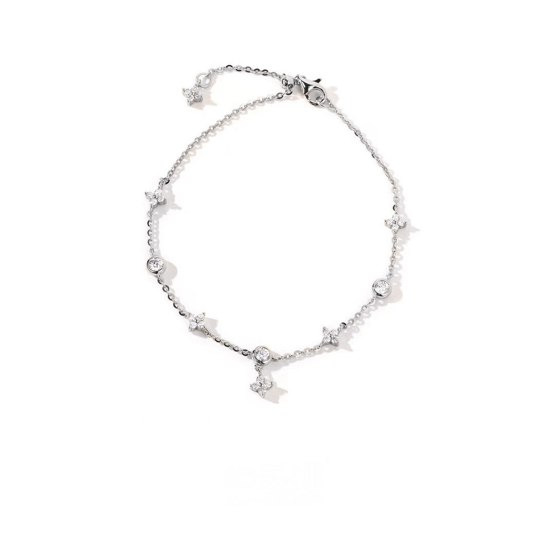 S925 Silver Four-Leaf Clover Full Diamond Ring