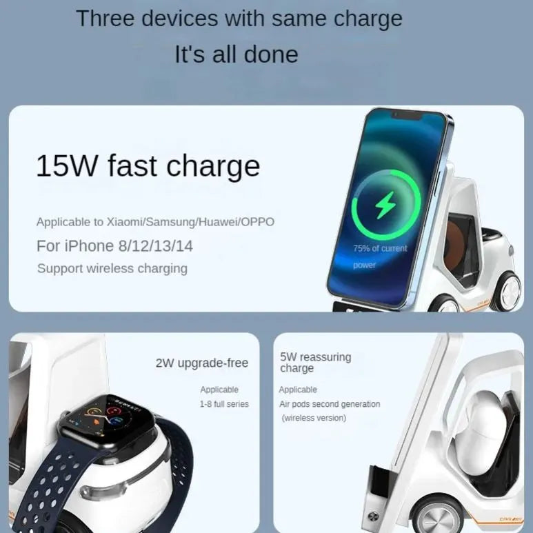 Desktop 3-in-1 wireless fast charging bracket car shape