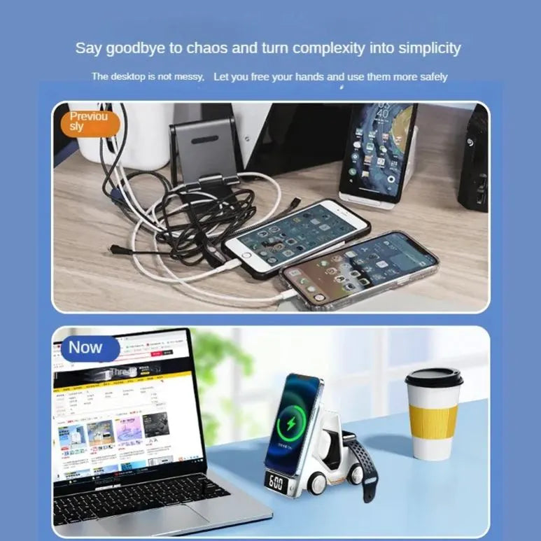 Desktop 3-in-1 wireless fast charging bracket car shape
