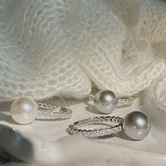 S925 Silver Pearl Crystal Open Ring 10mm