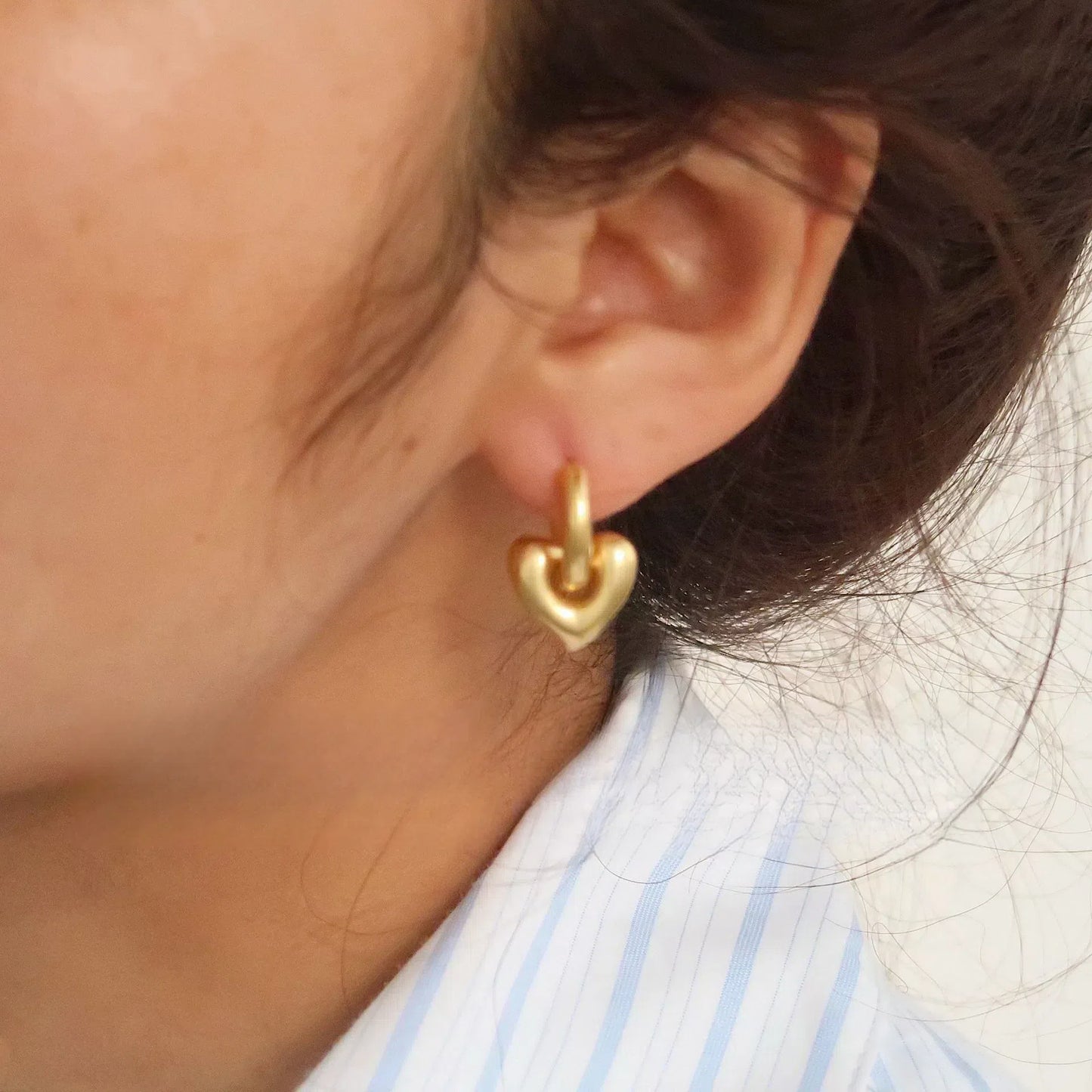 Heart Ear Cuffs Brass Gold-Plated Peach Heart Earrings