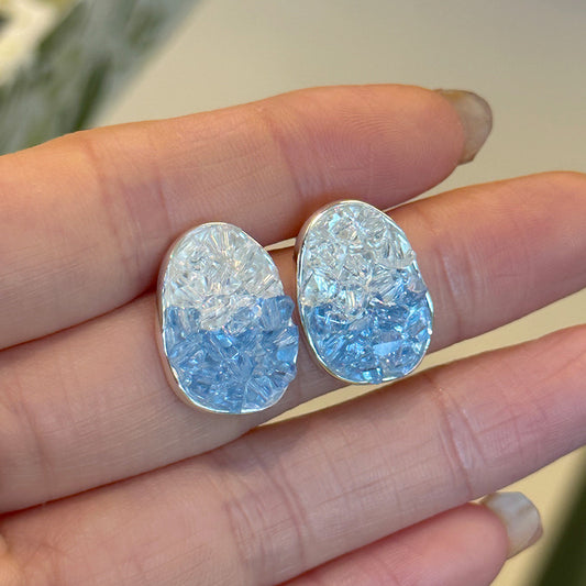 S925 Silver Light Blue Crystal Stud Earrings