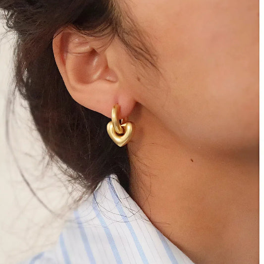 Heart Ear Cuffs Brass Gold-Plated Peach Heart Earrings