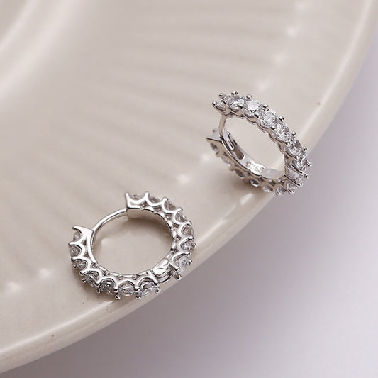 S925 Sterling Silver Round Ear Cuffs with Diamond Earrings